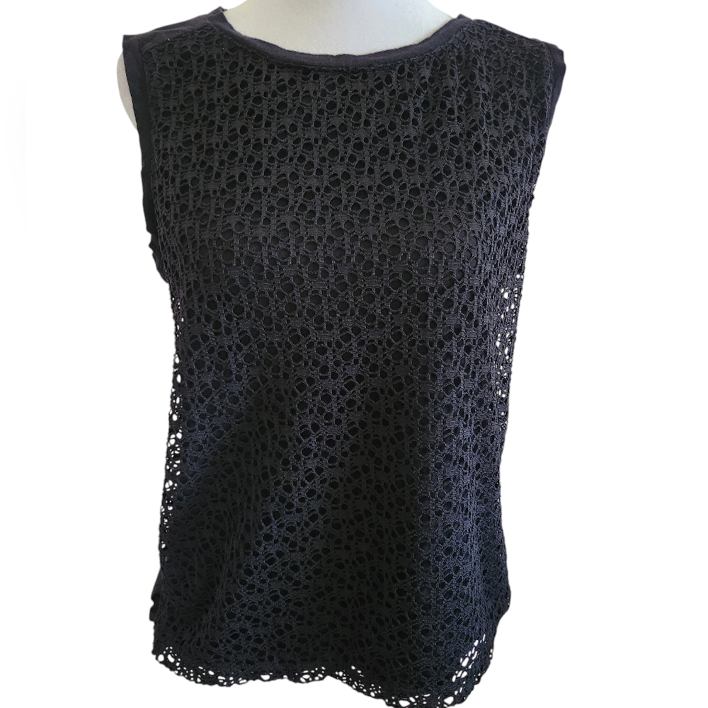 Small Loft Black Lace Overlay Sleeveless Shirt